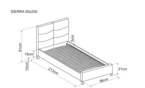 Кровать SIGNAL SIERRA Velvet tap. 150 серый/дуб, 90/200