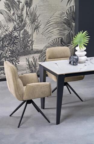 Стол обеденный HALMAR FELIX белый мрамор/черный 141-201/81