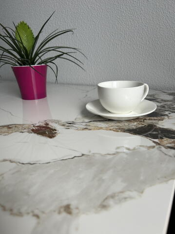 Стол обеденный HALMAR EMILIO белый мрамор/черный 120/70