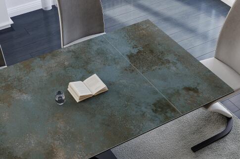 Стол обеденный SIGNAL WESTIN Ceramic Ossido Verde бирюзовый/черный мат 160-240/90