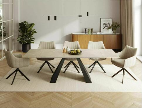 Стол обеденный SIGNAL SALVADORE Ceramic Diamond Cream кремовый/черный мат 160-240/90