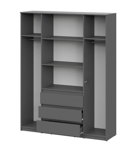 Шкаф NN Мебель (МС Денвер К) Серия 2 Графит серый, четырехстворчатый с 3 ящ.