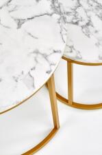 Комплект HALMAR PAOLA (2 стола журнальных) белый мрамор/золотой, 60/40 и 38/34