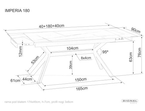 Стол обеденный SIGNAL IMPERIA белый/черный 180-240/90