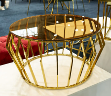 Стол журнальный SIGNAL ARIANA A дымчатый янтарь/золотой, d80