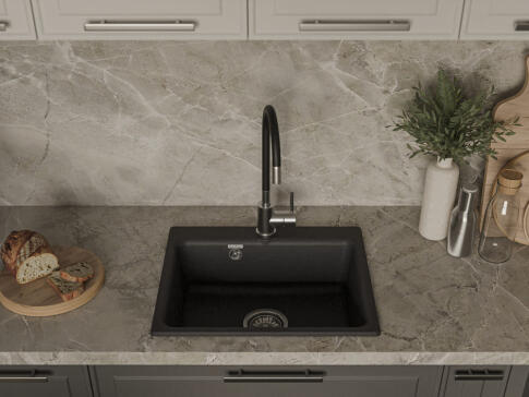 Кухонная мойка GRANFEST SMART SM-520 черный + сифон
