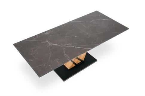 Стол обеденный HALMAR VOLANT 140 черный мрамор/дуб золотой 140-180/90