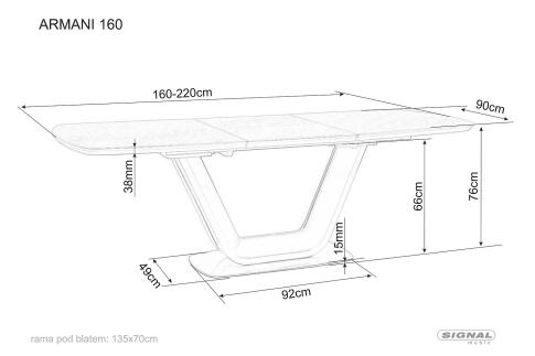 Стол обеденный SIGNAL ARMANI Ceramic серый мат 160-220/90