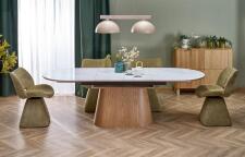 Стол обеденный HALMAR SIRIUS белый мрамор/натуральный 160-240/90