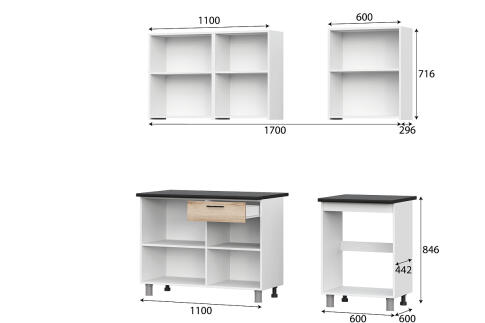 Кухонный гарнитур SV-МЕБЕЛЬ "Лаванда" без столешницы (1,7 м) Дуб Делано