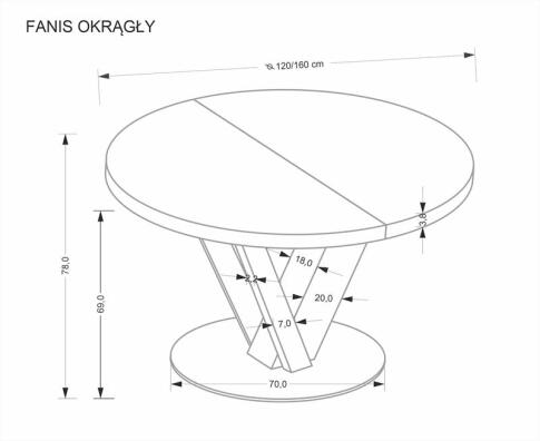 Стол обеденный HALMAR FANIS OKRAGLY натуральный/черный 120-160/120