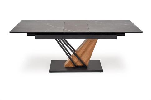 Стол обеденный HALMAR VOLANT 140 черный мрамор/дуб золотой 140-180/90