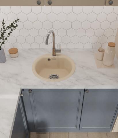 Кухонная мойка GRANFEST SMART SM-435 бежевый + сифон