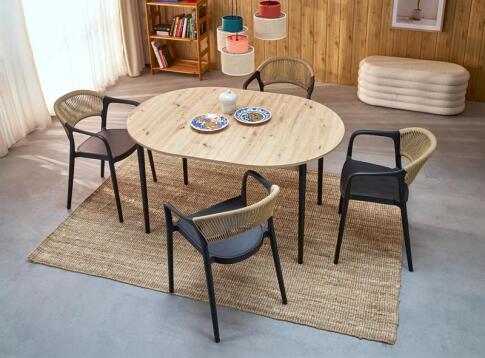 Стол обеденный HALMAR PIVOT дуб артизан/черный 102-142/102