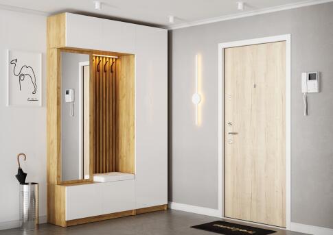 Прихожая МК Стиль БОСТОН МДФ дуб крафт золотой/глянцевая белый кожзам.