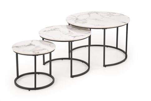 Комплект HALMAR GILDA (3 стола журнальных) белый мрамор/черный