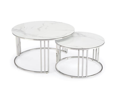 Комплект HALMAR MERCURY 2 (2 стола журнальных) белый мрамор/серебристый