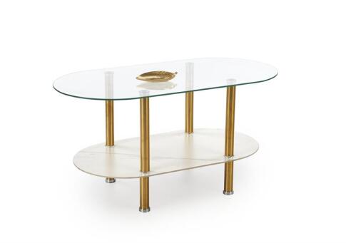 Стол журнальный HALMAR DUCAT белый мрамор/прозрачный/золотой