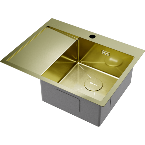 Кухонная мойка из нержавейки Omoikiri Akisame 65-LG-R светлое золото